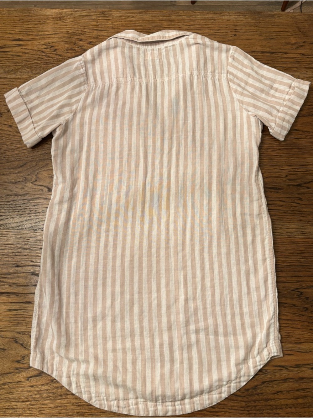 Pact Organic Cotton Shirt Dress Beige Pink Stripe Medium Relaxed Coastal Tunic - Picture 14 of 14